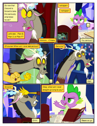 Size: 612x792 | Tagged: safe, artist:newbiespud, edit, edited screencap, screencap, discord, spike, draconequus, dragon, comic:friendship is dragons, g4, the return of harmony, what about discord?, book, comic, dialogue, male, screencap comic, smiling