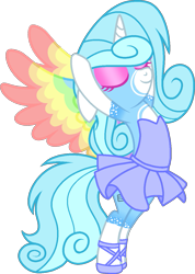 Size: 909x1277 | Tagged: safe, artist:muhammad yunus, oc, oc only, oc:jemimasparkle, alicorn, pony, alicorn oc, arms in the air, ballerina, ballet, ballet slippers, bipedal, clothes, colored wings, dancing ballet, en pointe, horn, multicolored wings, rainbow wings, simple background, solo, transparent background, tutu, tututiful, wings
