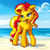 Size: 1500x1500 | Tagged: safe, artist:kp-shadowsquirrel, sunset shimmer, pony, unicorn, g4, backwards cutie mark, beach, female, lidded eyes, mare, ocean, open mouth, raised hoof, solo, water