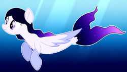 Size: 1280x726 | Tagged: safe, artist:cindystarlight, oc, oc only, oc:night light star, merpony, pony, seapony (g4), crepuscular rays, fin wings, fins, fish tail, race swap, seaponified, smiling, solo, species swap, sunlight, tail, underwater, water, wings