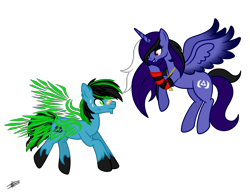 Size: 6636x5162 | Tagged: safe, artist:princessmoonsilver, oc, oc:dark moon silver, oc:tricket, alicorn, earth pony, pony, flying, simple background, spread wings, transparent background, wings
