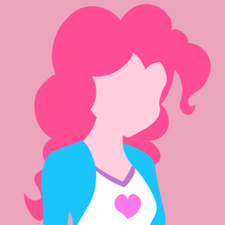 Size: 2449x2449 | Tagged: safe, artist:egor418, pinkie pie, human, equestria girls, g4, clothes, female, heart, high res, lineless, minimalist, no eyes, pink background, simple background, solo