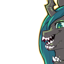 Size: 1159x1159 | Tagged: safe, artist:cold-blooded-twilight, part of a set, queen chrysalis, changeling, g4, body horror, fangs, female, multiple mouths, sharp teeth, simple background, solo, teeth, transparent background