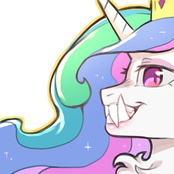 Size: 1159x1159 | Tagged: safe, artist:cold-blooded-twilight, part of a set, princess celestia, alicorn, pony, g4, body horror, chest fluff, fangs, female, sharp teeth, simple background, solo, teeth, transparent background