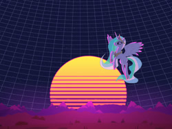 Size: 1200x900 | Tagged: safe, artist:marrsund, princess celestia, alicorn, pony, g4, retrowave, scenery, sky, solo, synthwave