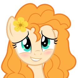 Size: 2449x2449 | Tagged: safe, artist:greenmachine987, pear butter, earth pony, pony, g4, the perfect pear, bust, cute, female, flower, flower in hair, high res, mare, pearabetes, simple background, solo, transparent background, vector