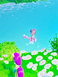 Size: 3024x4032 | Tagged: safe, sunny starscout, earth pony, pony, g5, my little pony: a maretime bay adventure, duo, duo female, female, game screencap, vibing