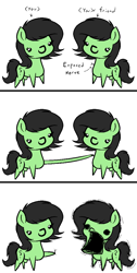Size: 562x1119 | Tagged: safe, artist:seafooddinner, oc, oc only, oc:filly anon, earth pony, pony, 3 panel comic, agony, comic, duo, exposed nerve, female, filly, foal, meme, pain, ponified meme, screaming, simple background, this ended in pain