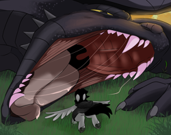 Size: 3800x3000 | Tagged: safe, artist:brainiac, oc, oc:nightingale, dragon, pegasus, pony, fighting a dragon, high res, imminent vore, male, quick draw, solo, stallion, uvula