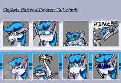 Size: 1200x827 | Tagged: safe, artist:skydreams, oc, oc only, oc:tail winds, original species, plane pony, :p, angry, blue screen of death, blushing, boop, crosshair, female, patreon, patreon reward, peeking, plane, pointing, pounce, propeller, sign, tongue out, yay