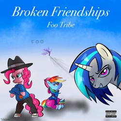 Size: 3000x3000 | Tagged: safe, artist:thebigstuff89, dj pon-3, pinkie pie, rainbow dash, vinyl scratch, earth pony, pegasus, pony, unicorn, g4, album cover, album parody, high res, parody, rapper dash, rapper pie, rapping