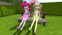 Size: 800x450 | Tagged: safe, artist:shinxboy, fluttershy, pinkie pie, human, equestria girls, g4, 3d, barefoot, feet, gmod, grass, missing shoes