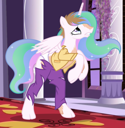 Size: 3195x3275 | Tagged: safe, artist:anonymous, princess celestia, principal celestia, equestria girls, g4, /ptfg/, brown hair, clothes, eye color change, female, gritted teeth, high res, human coloration, human to pony, light skin, mare, mid-transformation, natural eye color, natural hair color, panties, pants, rearing, ripping clothes, show accurate, teeth, transformation, underwear, white panties, white underwear