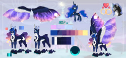 Size: 1280x591 | Tagged: safe, artist:malinraf1615, princess luna, pony, g4, alternate design, bat wings, colored wings, multicolored wings, reference sheet, solo, wings