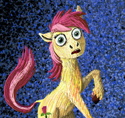 Size: 1945x1826 | Tagged: safe, artist:necromarecy, roseluck, earth pony, pony, g4, open mouth, rearing, solo, wide eyes