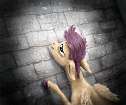 Size: 1195x1000 | Tagged: safe, artist:necromarecy, scootaloo, pegasus, pony, g4, sad, solo