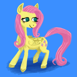 Size: 877x877 | Tagged: safe, artist:necromarecy, fluttershy, pegasus, pony, g4, blue background, simple background, solo