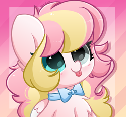 Size: 2800x2600 | Tagged: safe, artist:kittyrosie, oc, oc only, oc:ninny, pegasus, pony, bow, bowtie, chest fluff, cute, heart, heart eyes, heterochromia, high res, kittyrosie is trying to murder us, ocbetes, pegasus oc, solo, tongue out, wingding eyes
