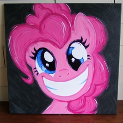 Size: 2000x2000 | Tagged: safe, artist:kp-shadowsquirrel, pinkie pie, earth pony, pony, g4, the ticket master, acrylic painting, big grin, bust, grin, high res, portrait, smiling, solo, traditional art
