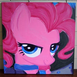 Size: 2000x2000 | Tagged: safe, artist:kp-shadowsquirrel, pinkie pie, earth pony, pony, g4, over a barrel, acrylic painting, bust, clothes, dress, high res, lidded eyes, looking at you, portrait, raised hoof, saloon dress, saloon pinkie, solo, traditional art