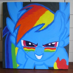 Size: 2000x2000 | Tagged: safe, artist:kp-shadowsquirrel, rainbow dash, pegasus, pony, dragonshy, g4, acrylic painting, face paint, grin, high res, smiling, solo, spread wings, traditional art, wings