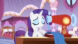 Size: 1280x720 | Tagged: safe, screencap, rarity, pony, unicorn, g4, season 1, stare master, bedroom, carousel boutique, female, mannequin, mare, sewing, sewing machine, table