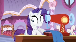 Size: 1280x720 | Tagged: safe, screencap, rarity, pony, unicorn, g4, season 1, stare master, bedroom, carousel boutique, duckface, female, mannequin, mare, meme origin, pouting, sewing, sewing machine, table