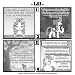 Size: 1200x1200 | Tagged: safe, artist:vavacung, applejack, granny smith, earth pony, pony, comic:out of chrysalis, g4, apple, apple tree, bread, comic, female, food, jam, looking down, looking up, tree, young granny smith, younger, zap apple, zap apple jam, zap apple tree