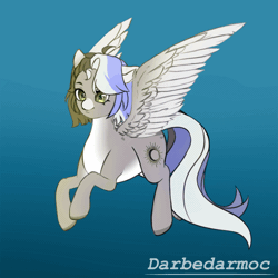Size: 900x900 | Tagged: safe, artist:darbedarmoc, oc, oc:solar eclipse, pegasus, pony, animated, colored wings, flying, gif, solo, two toned wings, wings