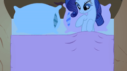 Size: 600x337 | Tagged: safe, screencap, rarity, pony, unicorn, g4, look before you sleep, season 1, animated, bed, blanket, cute, female, gif, golden oaks library, mare, pillow, raribetes, solo, tucking in