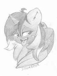 Size: 2162x2883 | Tagged: safe, artist:zemer, oc, alicorn, pony, high res, monochrome, pencil drawing, piercing, tongue out, tongue piercing, traditional art