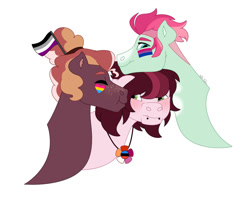 Size: 1280x1024 | Tagged: safe, artist:itstechtock, oc, oc only, oc:petunia, oc:soubrette, oc:zippy zinnia, pony, female, mare, pride flag, simple background, white background