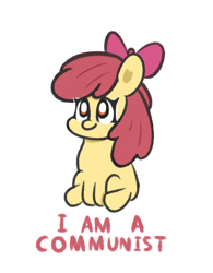 Size: 956x1225 | Tagged: safe, artist:limitmj, apple bloom, earth pony, pony, g4, communism, female, filly, foal, ponymagnets, simple background, solo, text, white background