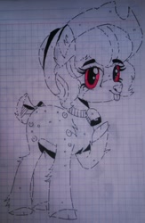 Size: 1333x2048 | Tagged: safe, artist:cheesesketch, oc, oc only, oc:boxy, deer, bell, bell collar, collar, female, full body, graph paper, sketch, solo, tongue out, traditional art