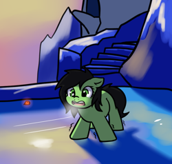 Size: 824x784 | Tagged: safe, artist:neuro, oc, oc only, oc:filly anon, earth pony, pony, breath, cold, female, filly, foal, ice, open mouth, shivering, solo