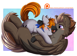Size: 3048x2216 | Tagged: safe, artist:pridark, oc, oc only, oc:aeto, oc:disterious, earth pony, hippogriff, pony, cute, earth pony oc, eyes closed, high res, hippogriff oc, hug, ocbetes, open mouth, patreon, patreon logo, patreon reward