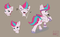 Size: 4800x3000 | Tagged: safe, artist:pedalspony, zipp storm, pegasus, pony, g5, adorazipp, blowing whistle, colored sketch, cute, earbuds, frown, grin, happy, headband, headphones, laughing, open mouth, singing, slender, smiling, solo, sweatband, thin, whistle, wings