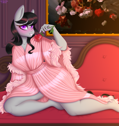 Size: 4000x4228 | Tagged: safe, alternate version, artist:gunya, octavia melody, earth pony, anthro, g4, bathrobe, clothes, female, looking at you, robe, solo