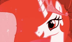 Size: 504x297 | Tagged: safe, princess celestia, alicorn, pony, g4, crown, female, gem, horn, jewelry, mare, red filter, regalia, scroll, smiling, sparkles