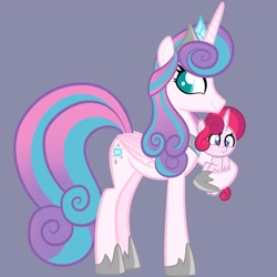 Size: 2048x2048 | Tagged: safe, artist:chelseawest, princess flurry heart, oc, oc:mi amore rose heart, alicorn, pony, g4, adult, alicorn oc, baby, baby pony, female, foal, high res, horn, mother and child, mother and daughter, offspring, offspring's offspring, older, older flurry heart, parent:oc:silk tie, parent:princess flurry heart, parents:canon x oc, petalverse, wings