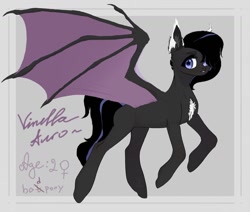 Size: 1274x1080 | Tagged: safe, artist:vinella auro, oc, oc only, oc:vinella auro, bat pony, base used, bat pony oc, black hair, female, mare, reference, solo