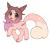 Size: 1996x1752 | Tagged: safe, artist:miioko, artist:sinamuna, oc, oc only, oc:cinnamon fawn, hybrid, pony, base used, blushing, brown hair, brown mane, female, fluffy tail, gradient mane, green eyes, happy, hazel eyes, mare, outline, pink hair, pink mane, ponysona, signature, simple background, solo, tail, transparent background, white outline