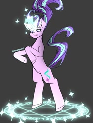 Size: 768x1024 | Tagged: safe, artist:mugitya012, starlight glimmer, pony, unicorn, g4, bipedal, female, glowing, glowing horn, gray background, horn, magic, magic aura, mare, simple background, solo