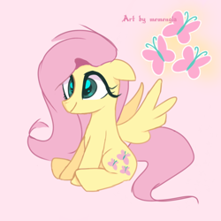 Size: 1280x1280 | Tagged: safe, artist:memengla, fluttershy, pegasus, pony, g4, pink background, simple background, solo