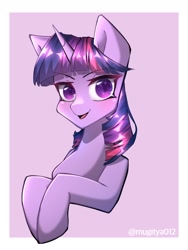 Size: 768x1024 | Tagged: safe, artist:mugitya012, twilight sparkle, ambiguous race, pony, g4, female, horn, looking at you, mare, simple background, solo, white background