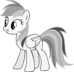 Size: 684x666 | Tagged: safe, artist:josephlu2021, oc, oc only, oc:gray awesome dash, pegasus, pony, female, fixed, folded wings, full body, grin, hooves, mare, monochrome, pegasus oc, pony oc, reaction, reupload, simple background, smiling, solo, standing, tail, transparent background, wings