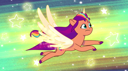 Size: 3500x1953 | Tagged: safe, screencap, sunny starscout, alicorn, earth pony, pony, alicorn issues, g5, my little pony: tell your tale, spoiler:g5, spoiler:my little pony: tell your tale, spoiler:tyts01e14, artificial horn, artificial wings, augmented, female, horn, magic, magic horn, magic wings, mane stripe sunny, mare, race swap, solo, sunnycorn, wings