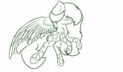 Size: 1280x750 | Tagged: safe, artist:prettyshinegp, oc, oc only, pegasus, pony, eyes closed, female, lineart, mare, pegasus oc, signature, smiling, solo, wings