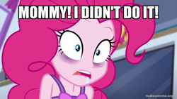 Size: 800x450 | Tagged: safe, edit, edited screencap, screencap, pinkie pie, sunset shimmer, human, equestria girls, equestria girls specials, g4, my little pony equestria girls: better together, my little pony equestria girls: sunset's backstage pass, an extremely goofy movie, caption, image macro, text