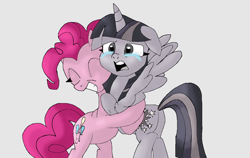 Size: 1266x800 | Tagged: safe, artist:mojo1985, pinkie pie, twilight sparkle, alicorn, earth pony, pony, g4, butt, crying, cute, discorded, discorded twilight, duo, female, floppy ears, hug, plot, sad, twibutt, twilight sparkle (alicorn), twilight tragedy